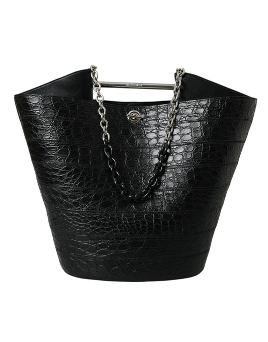 Fashionsarah.com Fashionsarah.com Balenciaga Elegant Black Crocodile Leather Maxi Bucket Bag