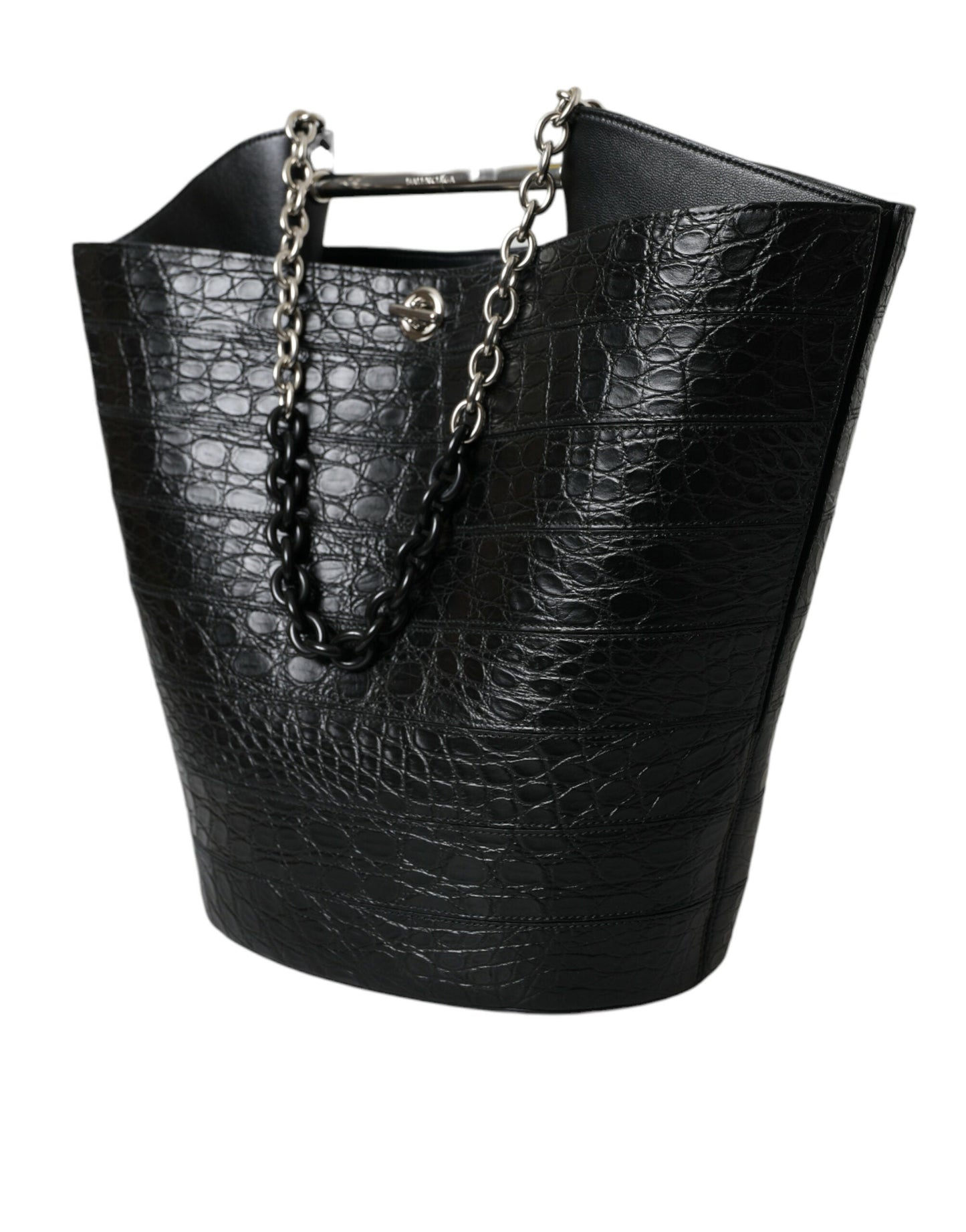 Balenciaga Elegant Black Crocodile Leather Maxi Bucket Bag | Fashionsarah.com