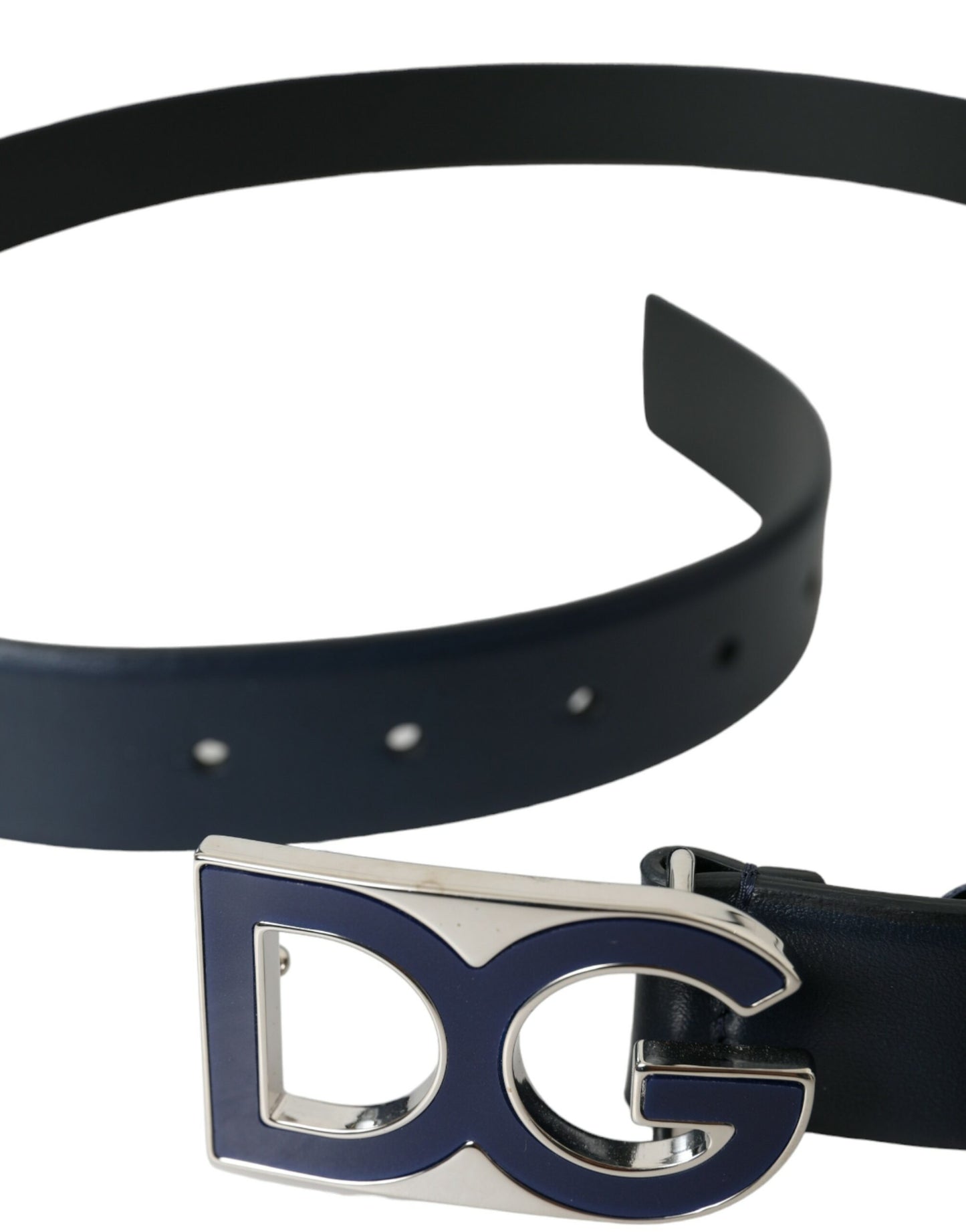 Fashionsarah.com Fashionsarah.com Dolce & Gabbana Blue Leather Metal Logo Buckle Belt Men