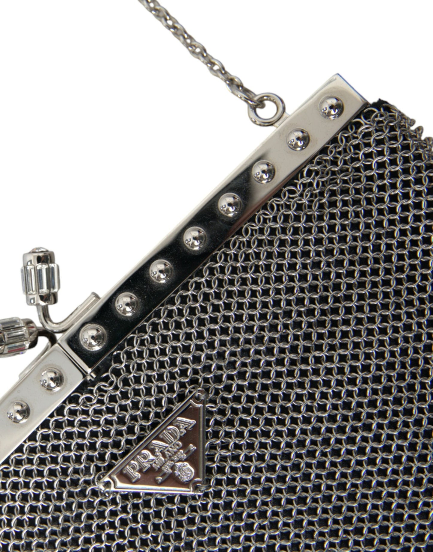 Prada Elegant Silver Mesh Shoulder Evening Bag | Fashionsarah.com