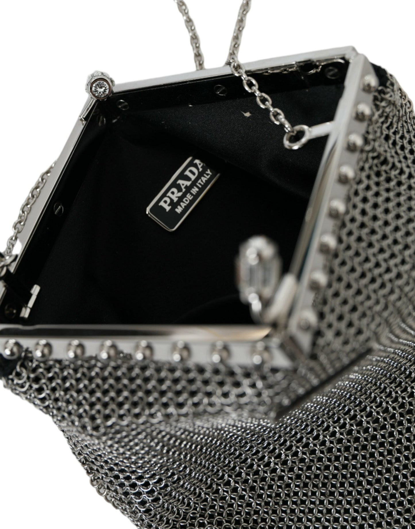Prada Elegant Silver Mesh Shoulder Evening Bag | Fashionsarah.com
