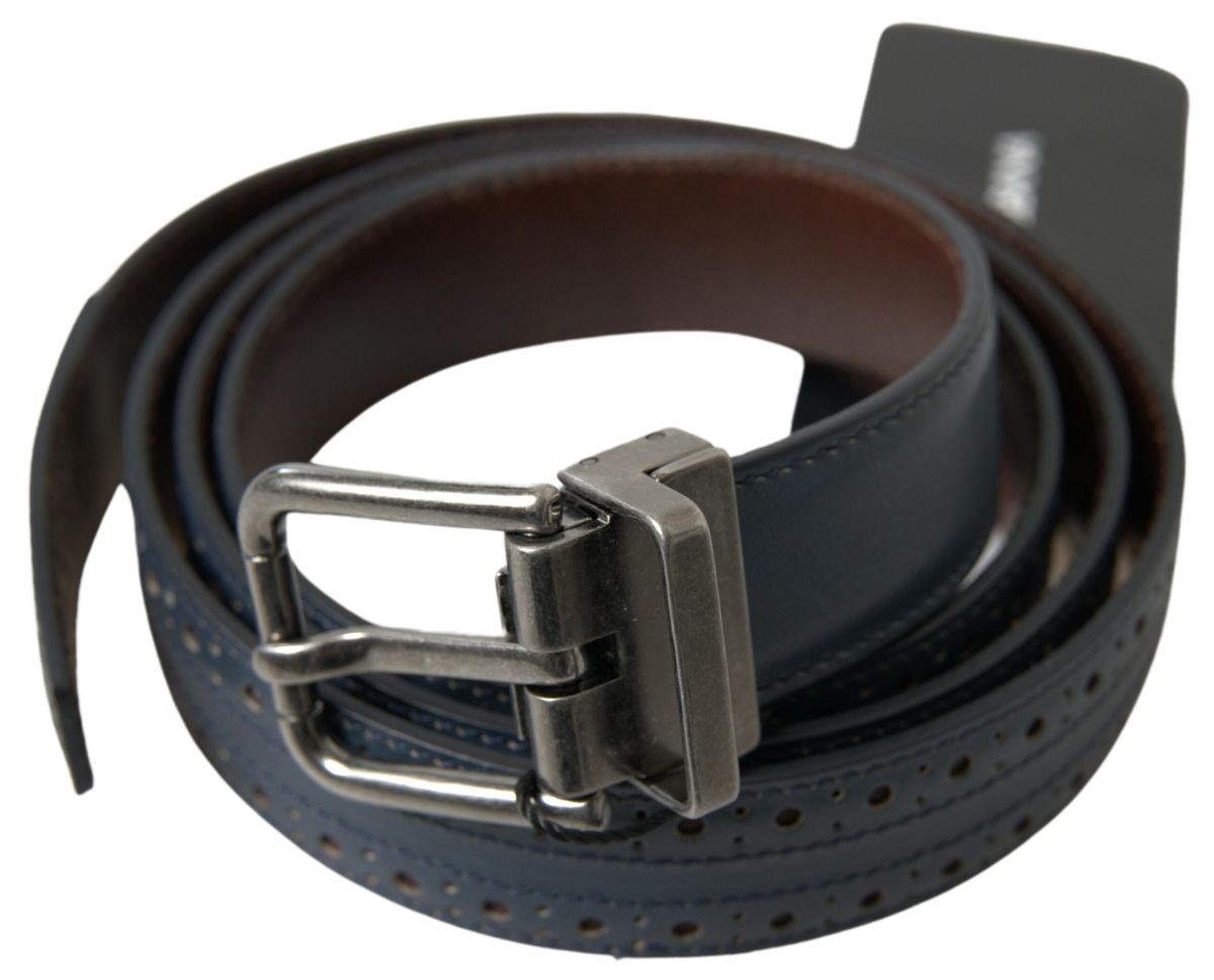 Fashionsarah.com Fashionsarah.com Dolce & Gabbana Elegant Blue Leather Belt with Metal Buckle