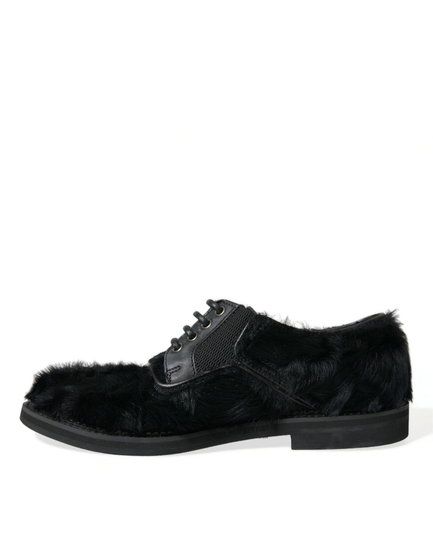 Dolce & Gabbana Black Fur Leather Lace Up Derby Dress Shoes | Fashionsarah.com