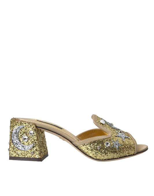 Fashionsarah.com Fashionsarah.com Dolce & Gabbana Gold Sequin Leather Heels Sandals Shoes