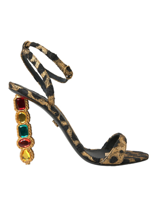 Fashionsarah.com Fashionsarah.com Dolce & Gabbana Gold Leopard Crystals Heels Sandals Shoes