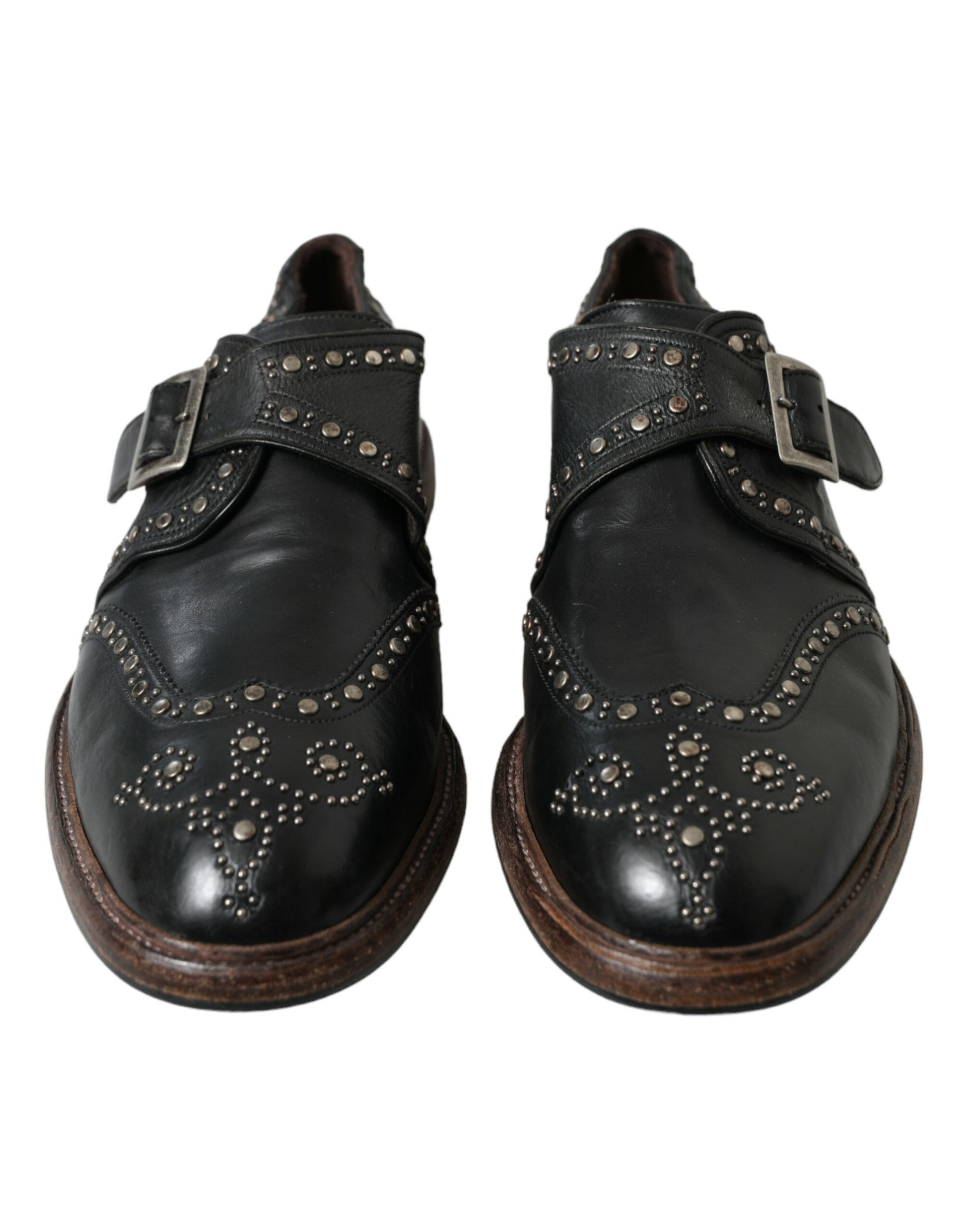 Fashionsarah.com Fashionsarah.com Dolce & Gabbana Black Leather Monk Strap Studded Dress Shoes
