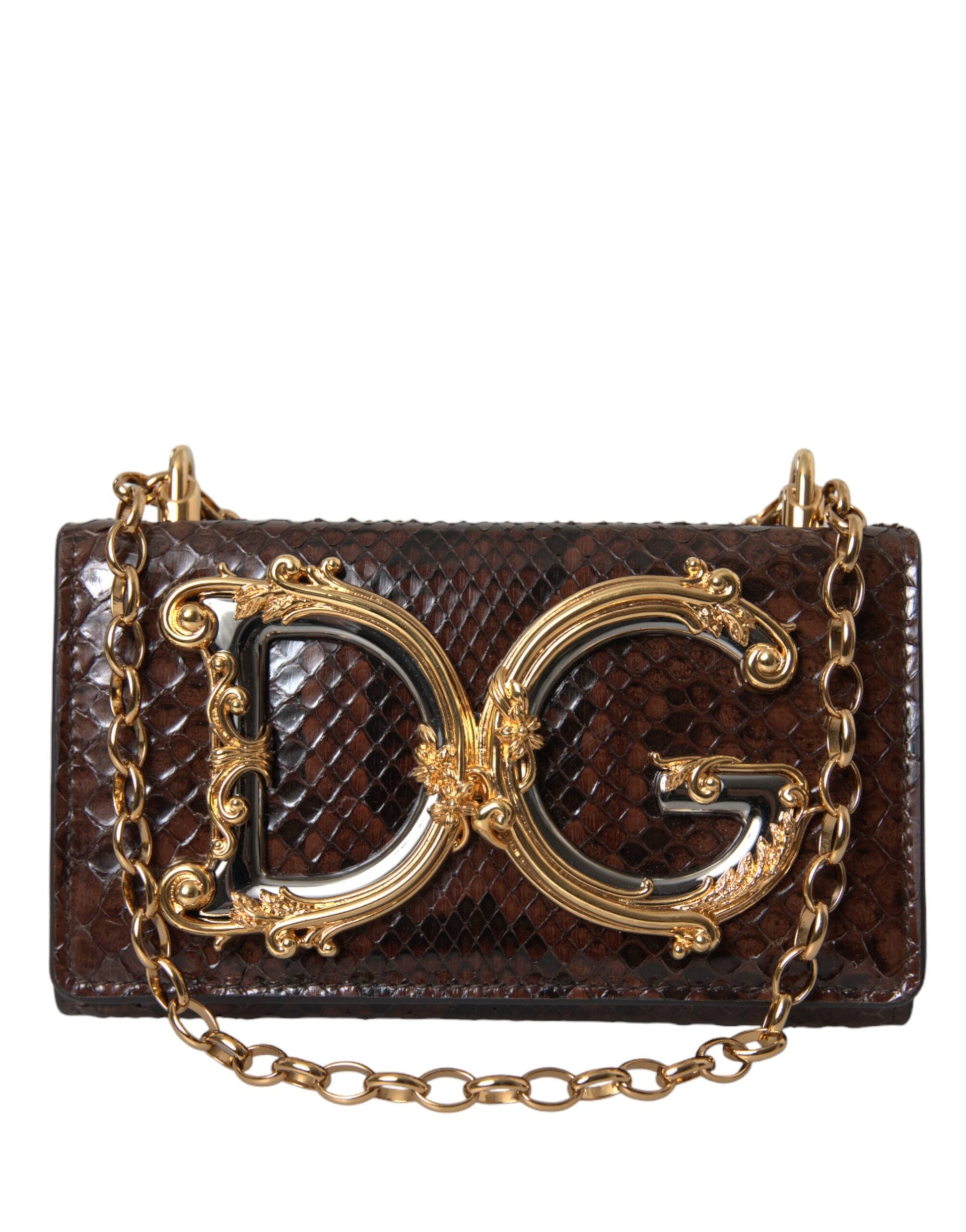 Dolce & Gabbana Brown Python Leather DG Girls Crossbody Phone Bag | Fashionsarah.com