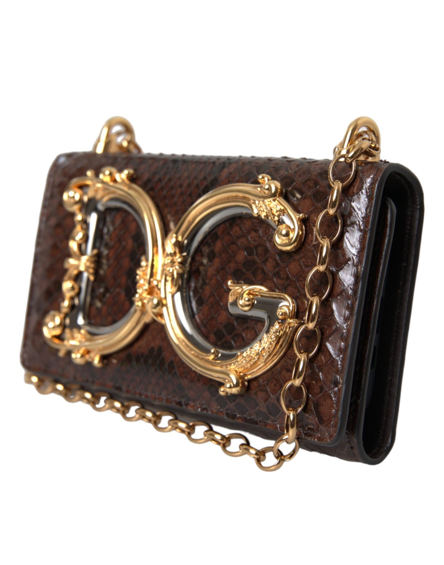 Dolce & Gabbana Brown Python Leather DG Girls Crossbody Phone Bag | Fashionsarah.com