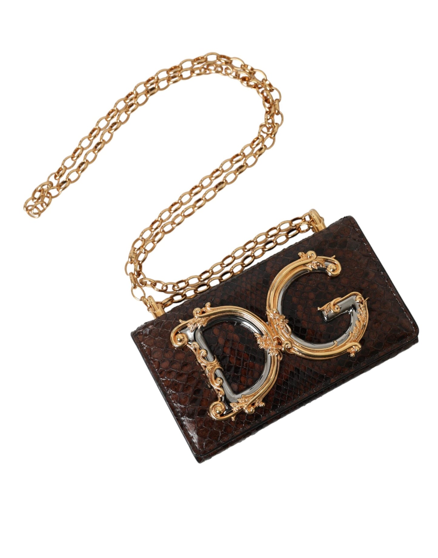 Dolce & Gabbana Brown Python Leather DG Girls Crossbody Phone Bag | Fashionsarah.com