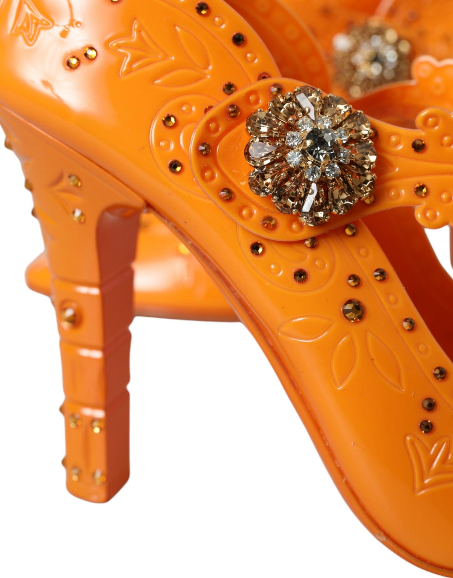 Fashionsarah.com Fashionsarah.com Dolce & Gabbana Orange CINDERELLA Floral Crystal Pumps Shoes