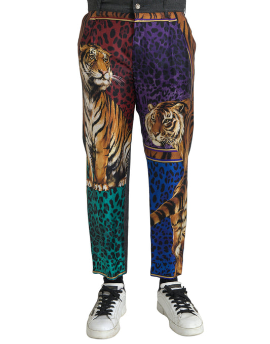 Fashionsarah.com Fashionsarah.com Dolce & Gabbana Multicolor Tiger Leopard Cotton Loose Tapered Pants