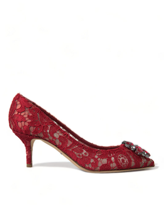 Fashionsarah.com Fashionsarah.com Dolce & Gabbana Red Taormina Lace Crystal Heels Pumps Shoes