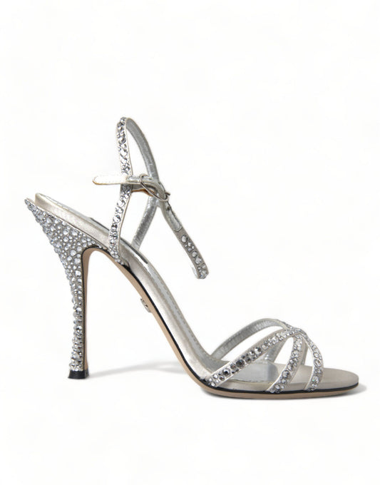 Dolce & Gabbana Silver Crystal Ankle Strap Sandals Shoes | Fashionsarah.com