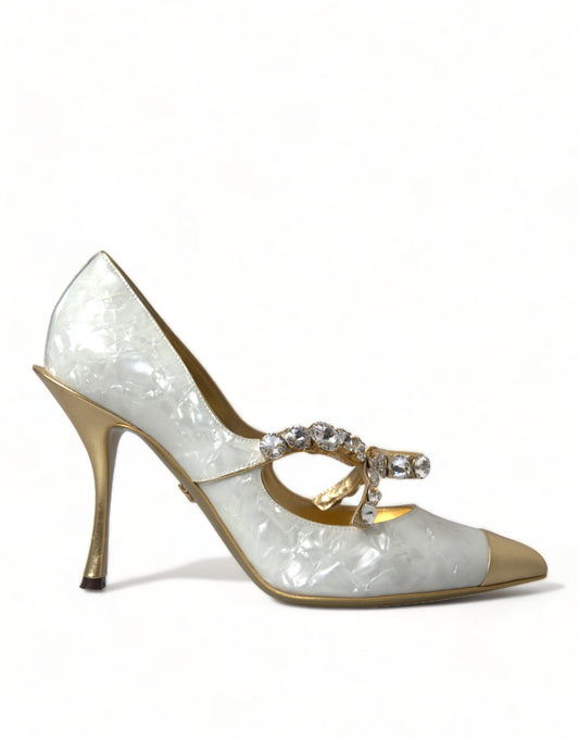 Dolce & Gabbana White Mary Jane Crystal Pearl Pumps Shoes | Fashionsarah.com