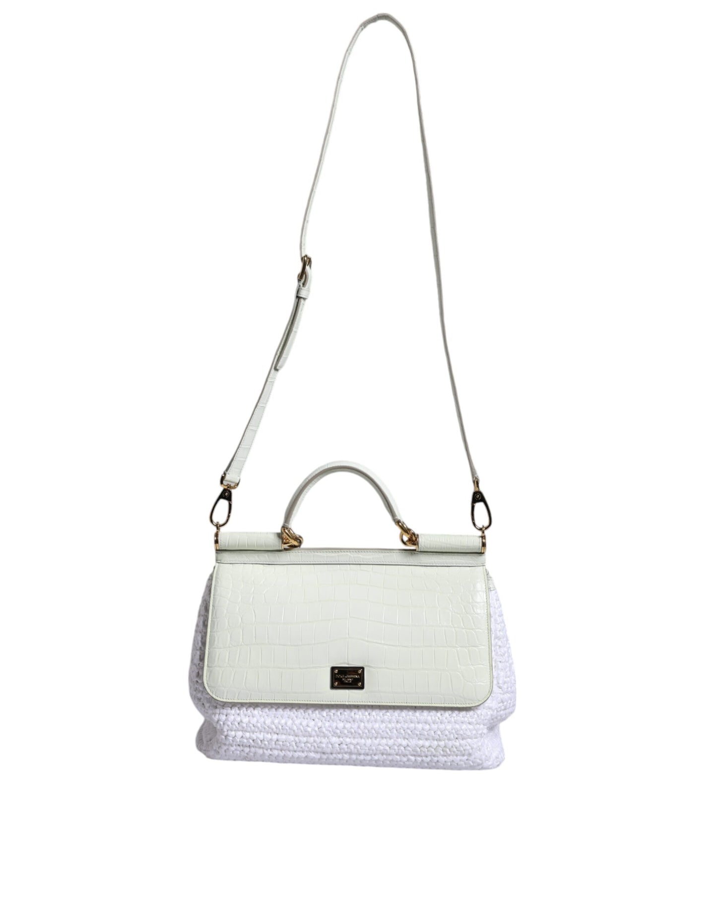 Fashionsarah.com Fashionsarah.com Dolce & Gabbana White Rafia Leather SICILY Crossbody Bag