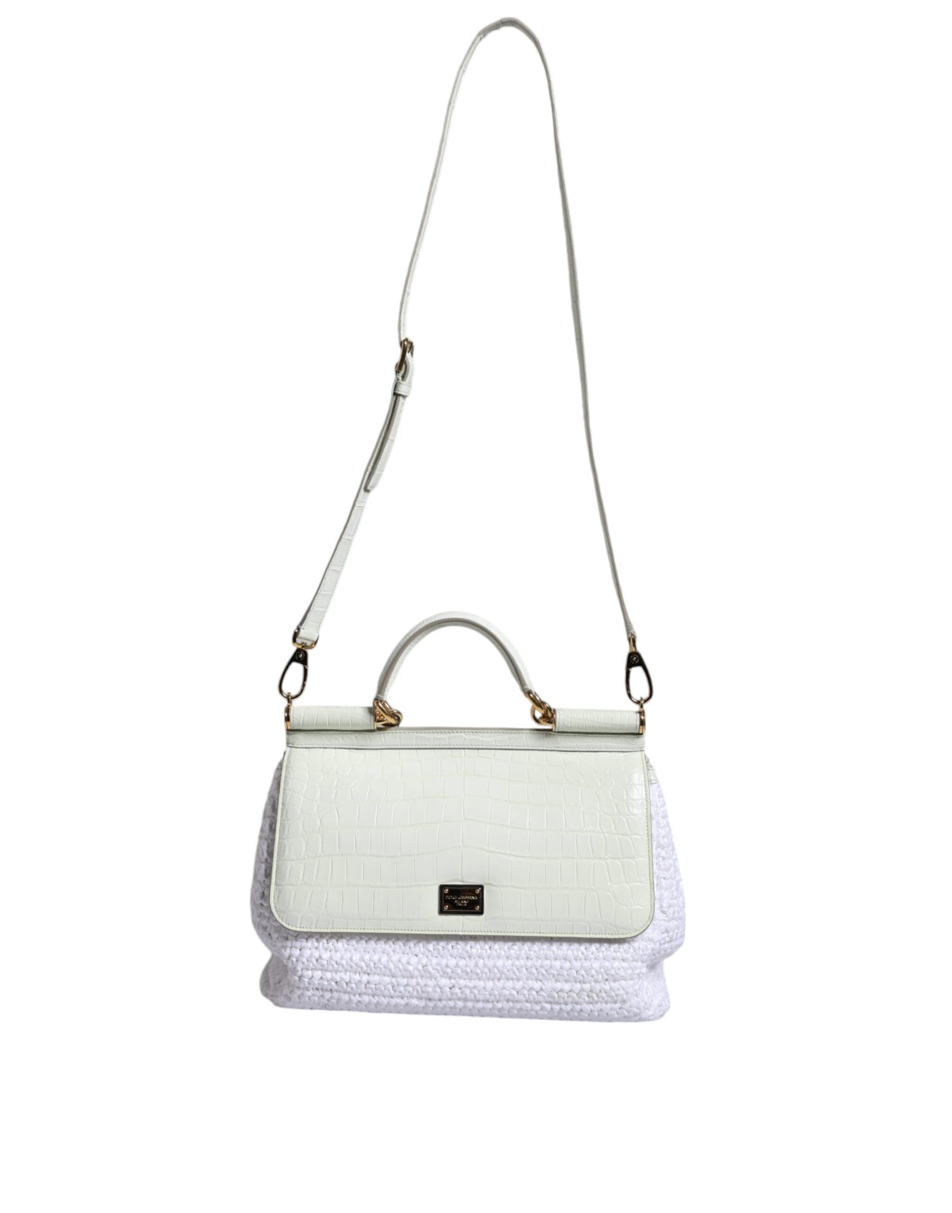 Fashionsarah.com Fashionsarah.com Dolce & Gabbana White Rafia Leather SICILY Crossbody Bag