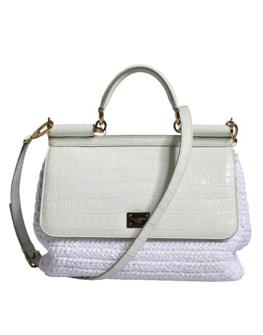 Fashionsarah.com Fashionsarah.com Dolce & Gabbana White Rafia Leather SICILY Crossbody Bag