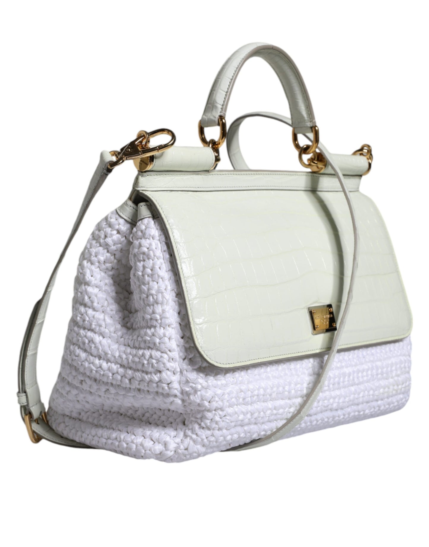 Fashionsarah.com Fashionsarah.com Dolce & Gabbana White Rafia Leather SICILY Crossbody Bag