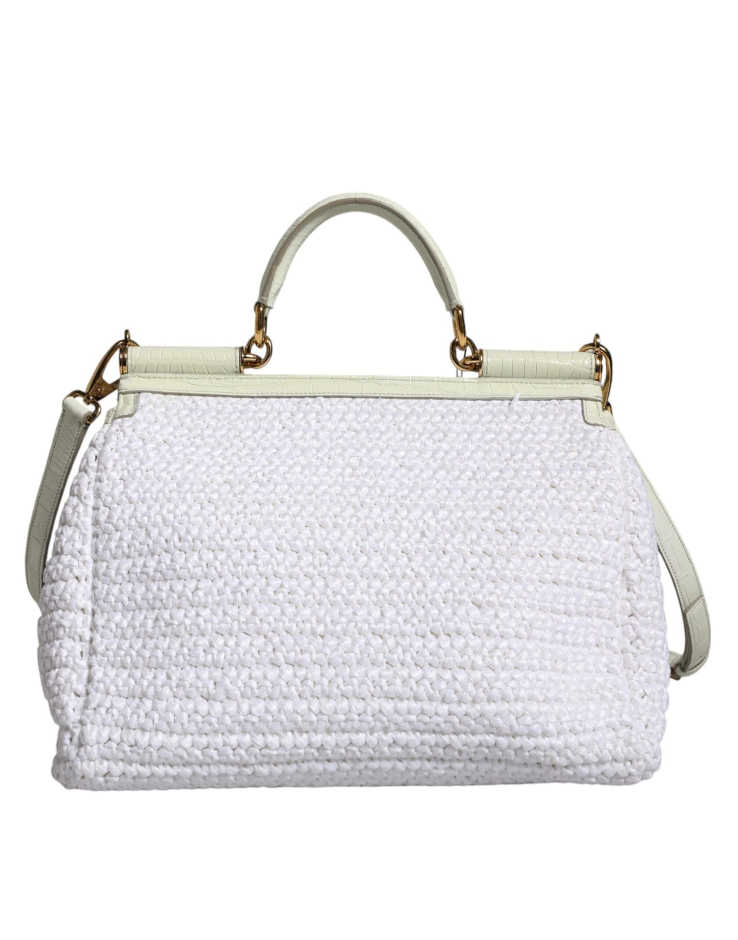 Fashionsarah.com Fashionsarah.com Dolce & Gabbana White Rafia Leather SICILY Crossbody Bag