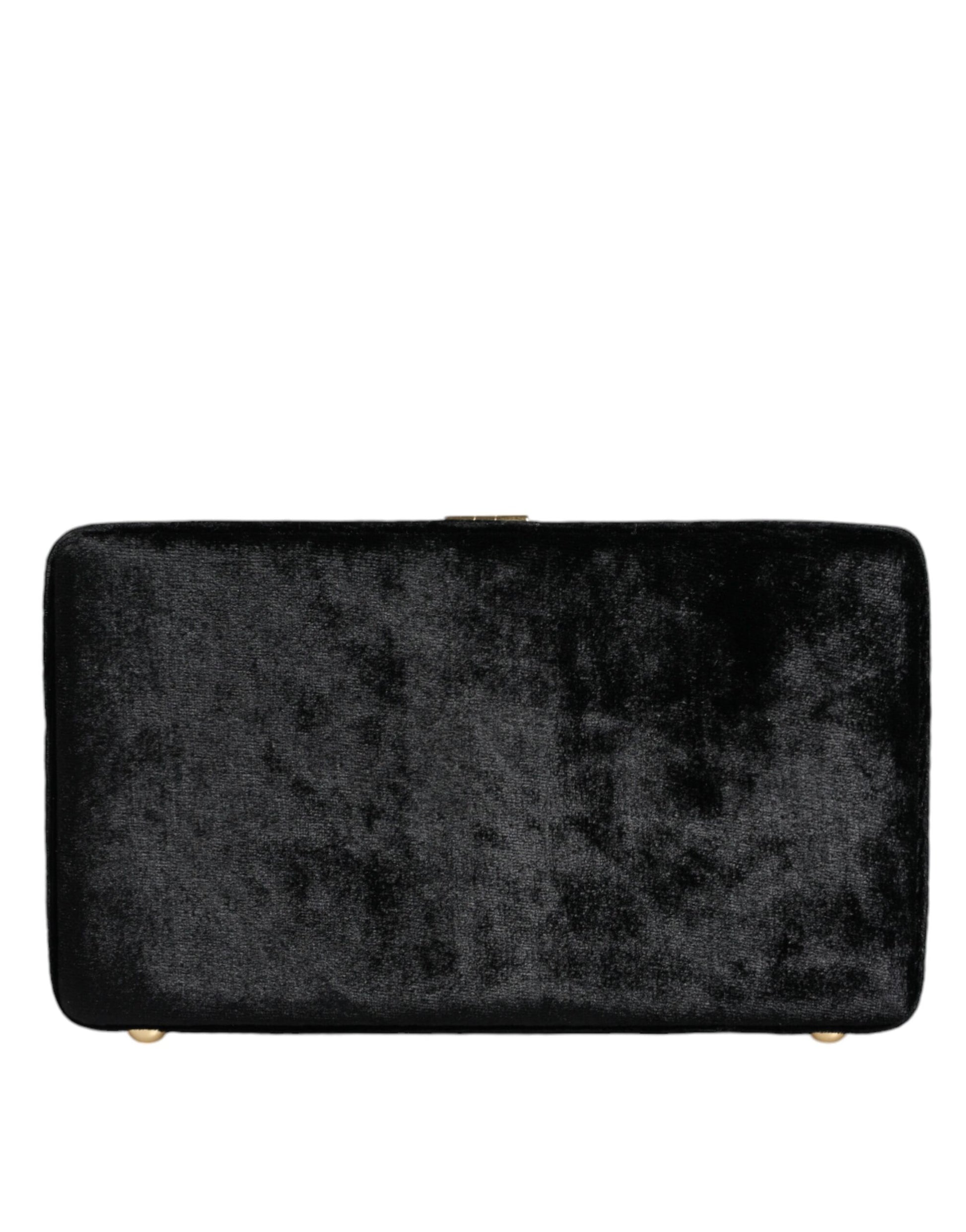 Fashionsarah.com Fashionsarah.com Dolce & Gabbana Black Velvet Floral Crystal Clutch Evening Purse Bag