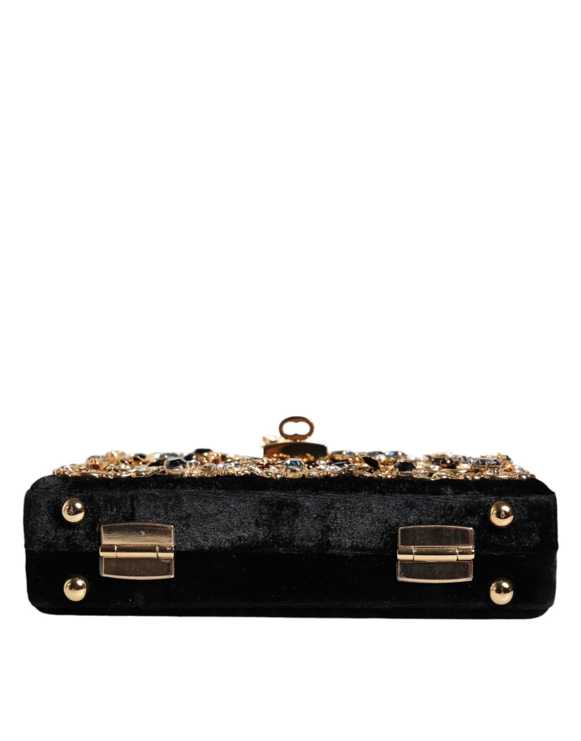 Fashionsarah.com Fashionsarah.com Dolce & Gabbana Black Velvet Floral Crystal Clutch Evening Purse Bag