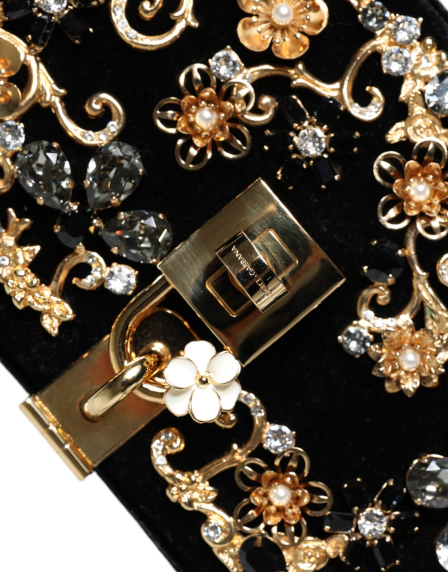 Fashionsarah.com Fashionsarah.com Dolce & Gabbana Black Velvet Floral Crystal Clutch Evening Purse Bag