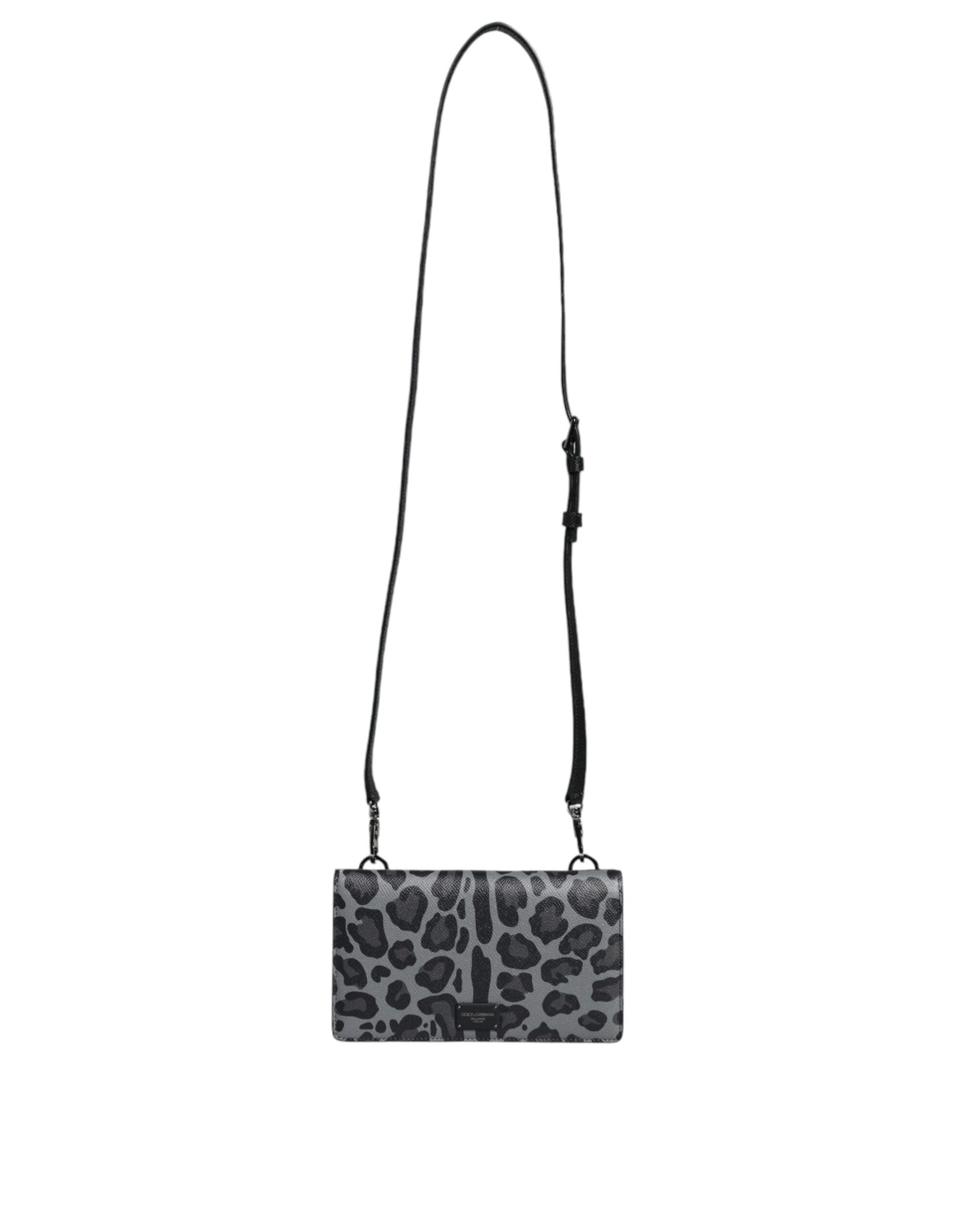 Dolce & Gabbana Black Gray Leopard Leather Bifold Card Slot Crossbody Bag | Fashionsarah.com