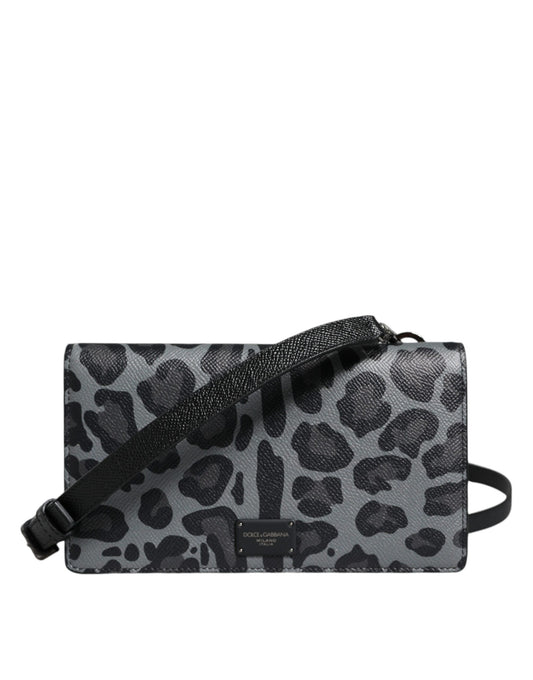 Fashionsarah.com Fashionsarah.com Dolce & Gabbana Black Gray Leopard Leather Bifold Card Slot Crossbody Bag