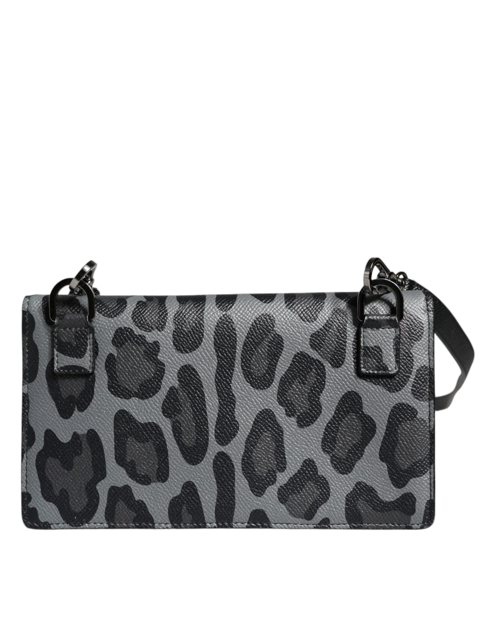 Dolce & Gabbana Black Gray Leopard Leather Bifold Card Slot Crossbody Bag | Fashionsarah.com