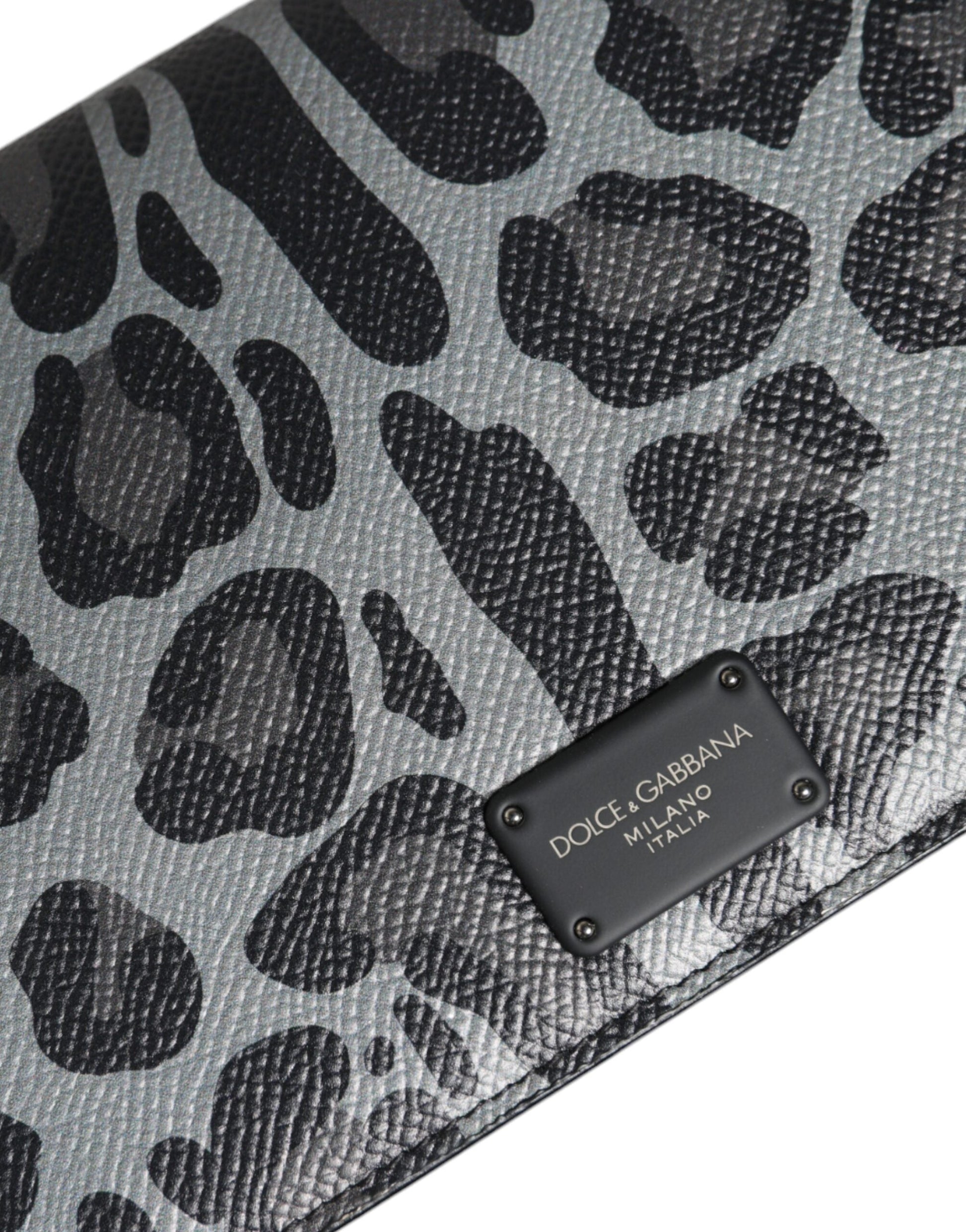 Dolce & Gabbana Black Gray Leopard Leather Bifold Card Slot Crossbody Bag | Fashionsarah.com