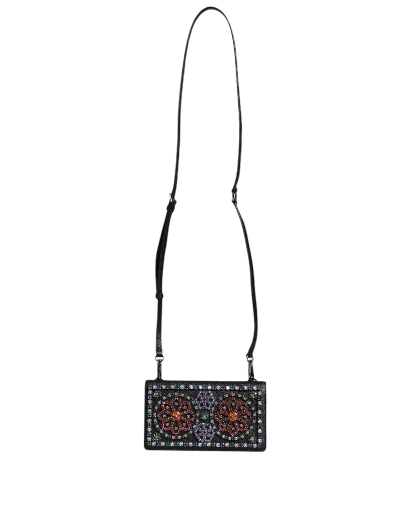 Dolce & Gabbana Black Leather Crystal Shoulder Crossbody Clutch Bag | Fashionsarah.com