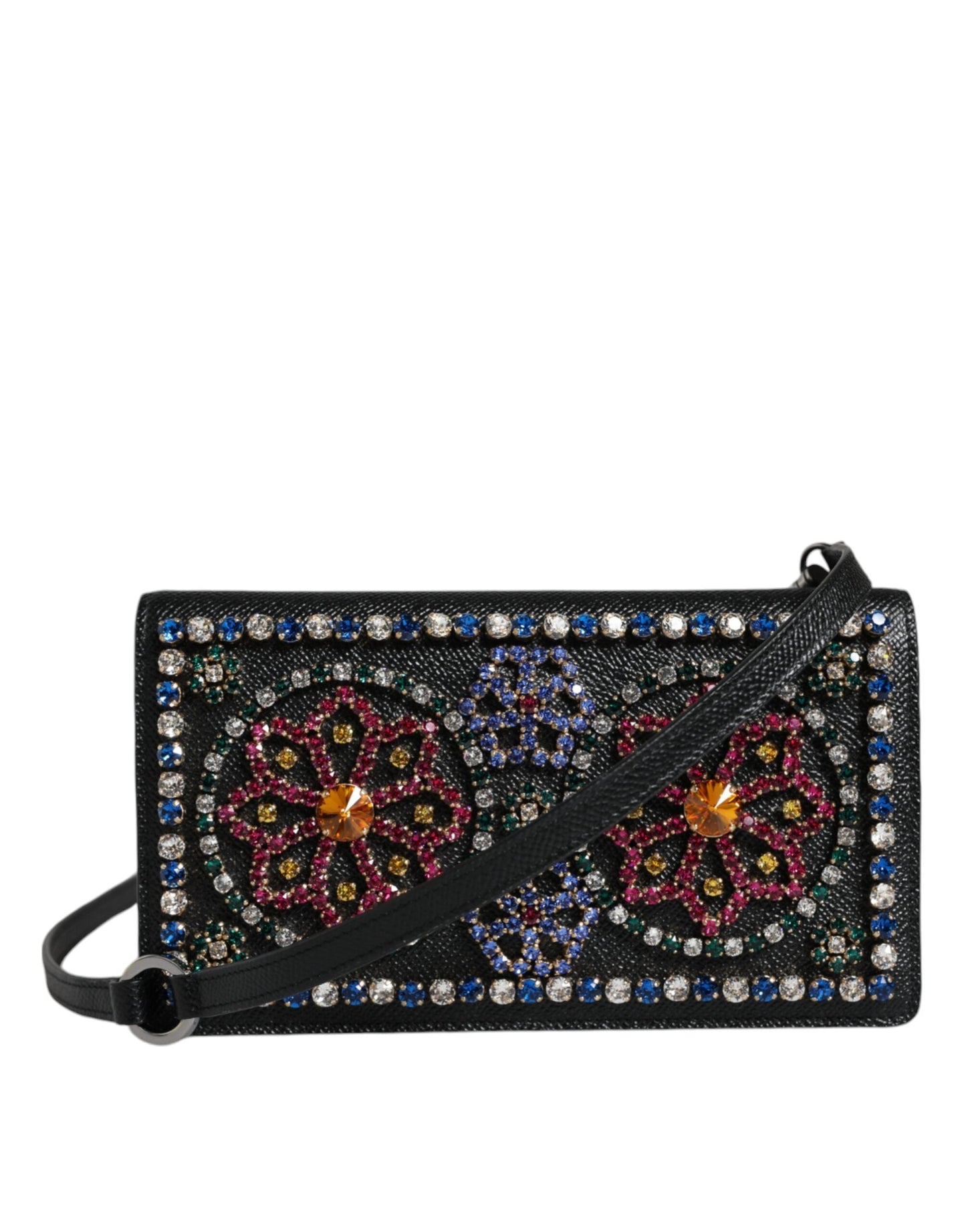 Dolce & Gabbana Black Leather Crystal Shoulder Crossbody Clutch Bag | Fashionsarah.com