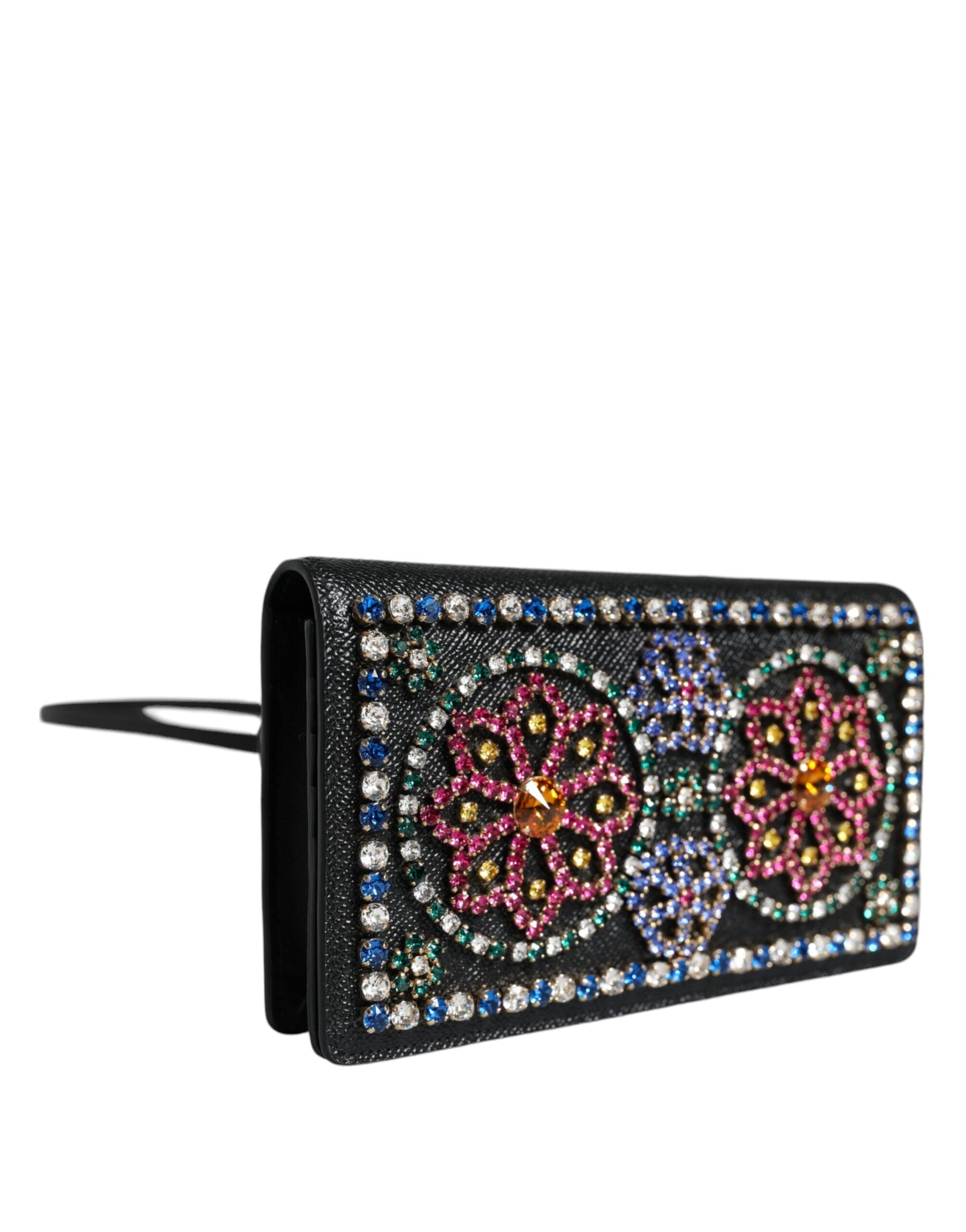 Dolce & Gabbana Black Leather Crystal Shoulder Crossbody Clutch Bag | Fashionsarah.com