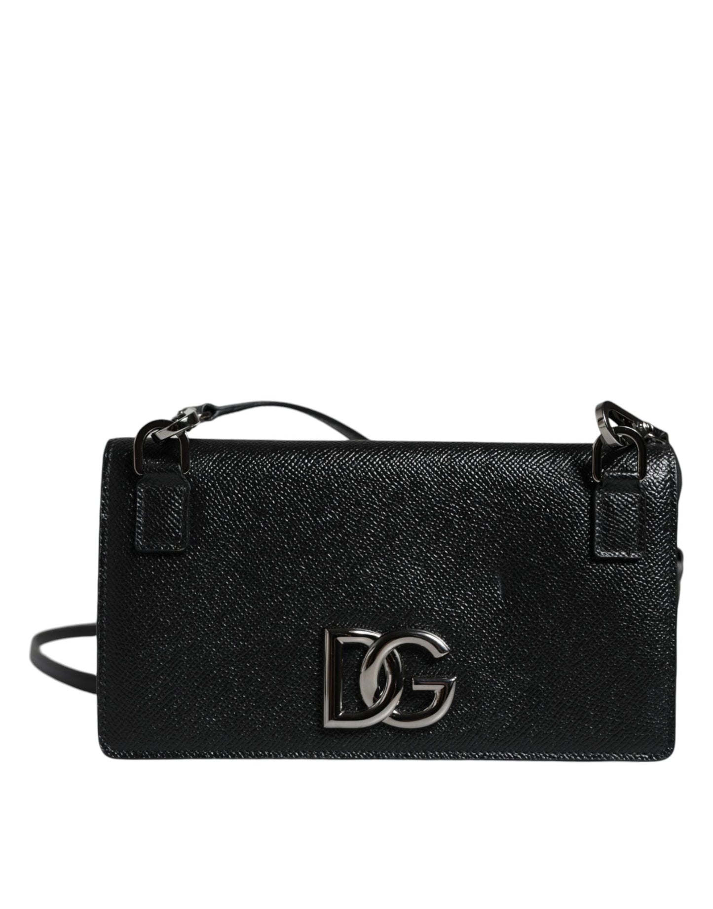 Dolce & Gabbana Black Leather Crystal Shoulder Crossbody Clutch Bag | Fashionsarah.com