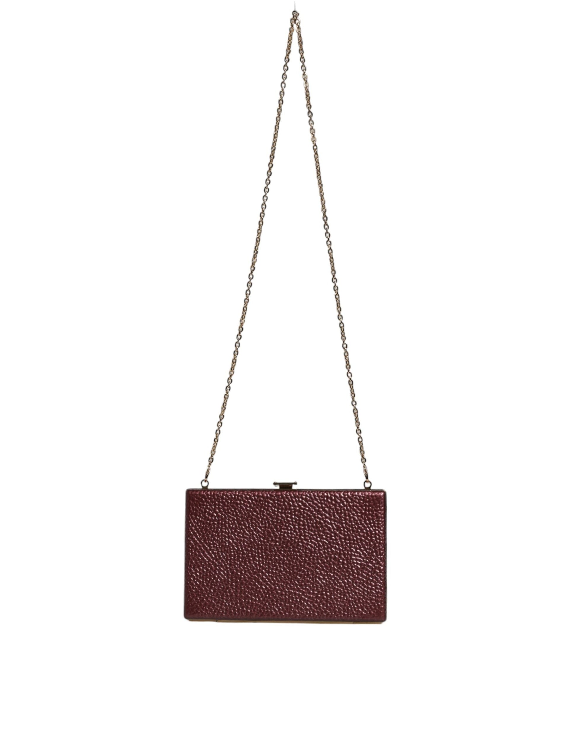 Dolce & Gabbana Maroon Leather Clutch Evening Crossbody Bag | Fashionsarah.com