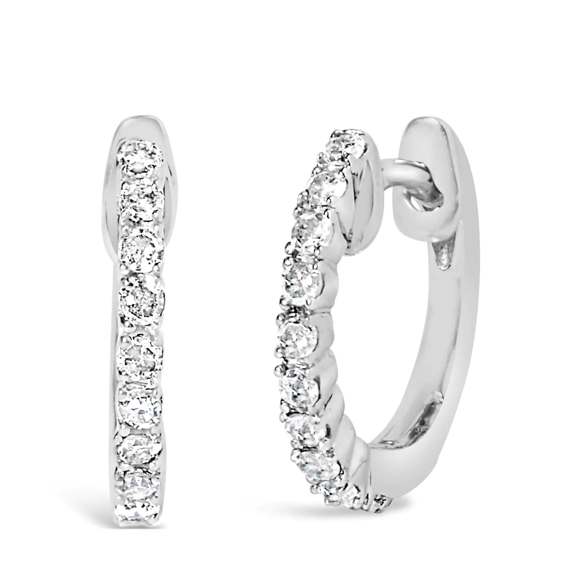 .925 Sterling Silver 1/6 Cttw Diamond Petite Hoop Earrings (I-J Color, I2-I3 Clarity) | Fashionsarah.com