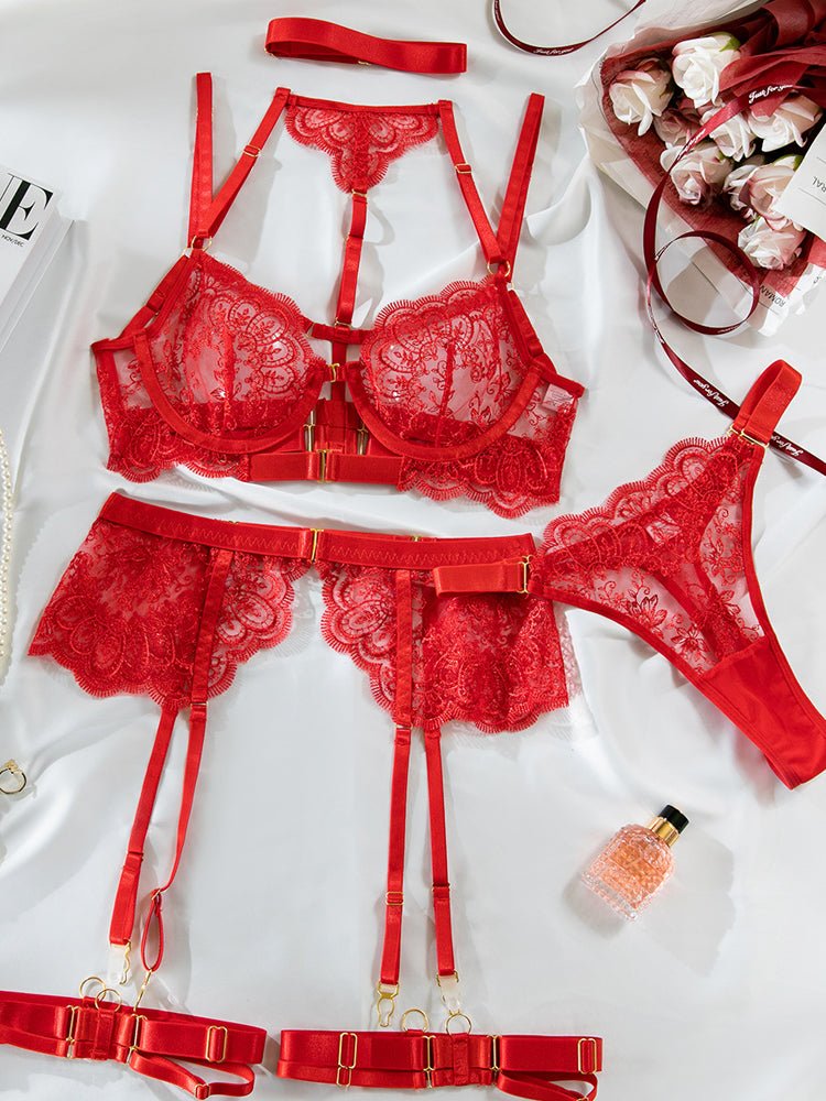 Fashionsarah.com Fashionsarah.com New Eyelash Lace Body Shaping Lingerie5 pcs Set