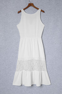 White Lace Crochet Patchwork Sleeveless Long Dress | Fashionsarah.com
