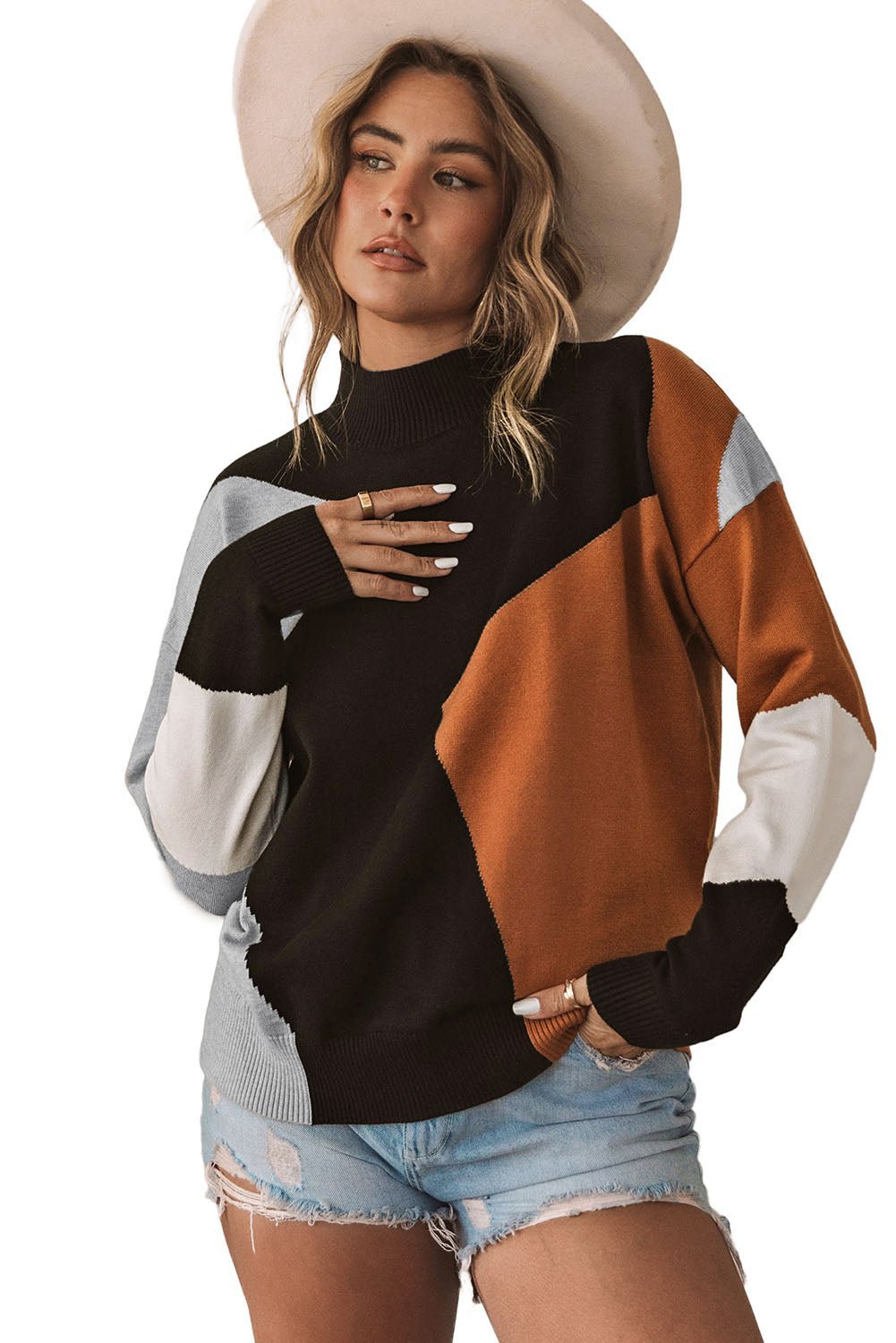 Orange Drop Shoulder Knitted Women Sweatshirts | Fashionsarah.com