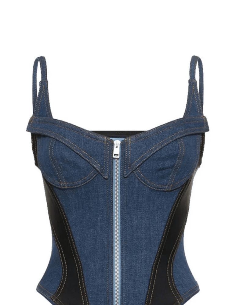 Denim Square Collar Bodysuits | Fashionsarah.com