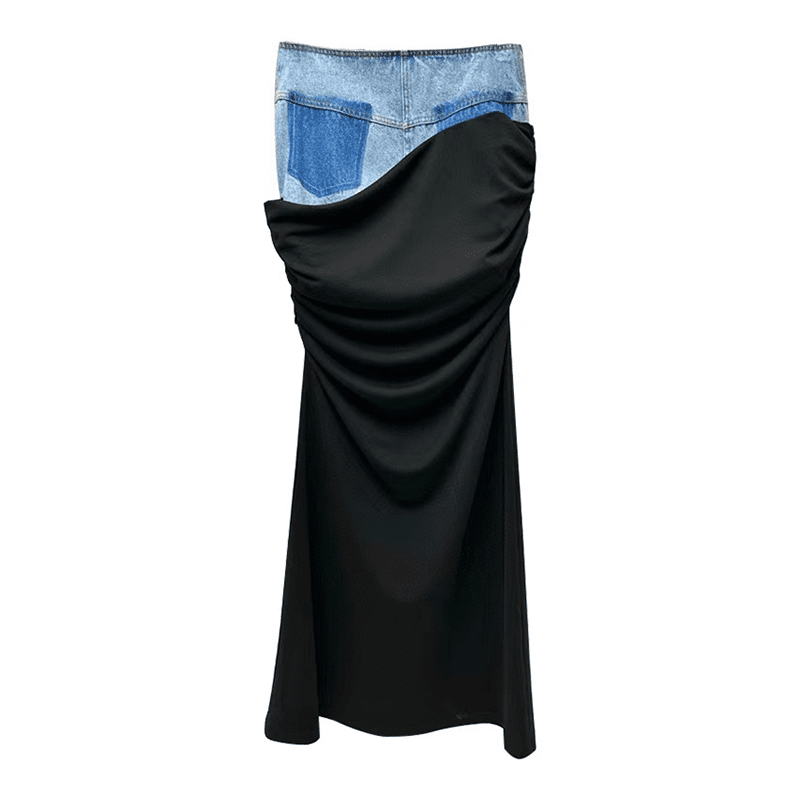 Fashionsarah.com Denim Pleated Long Skirt