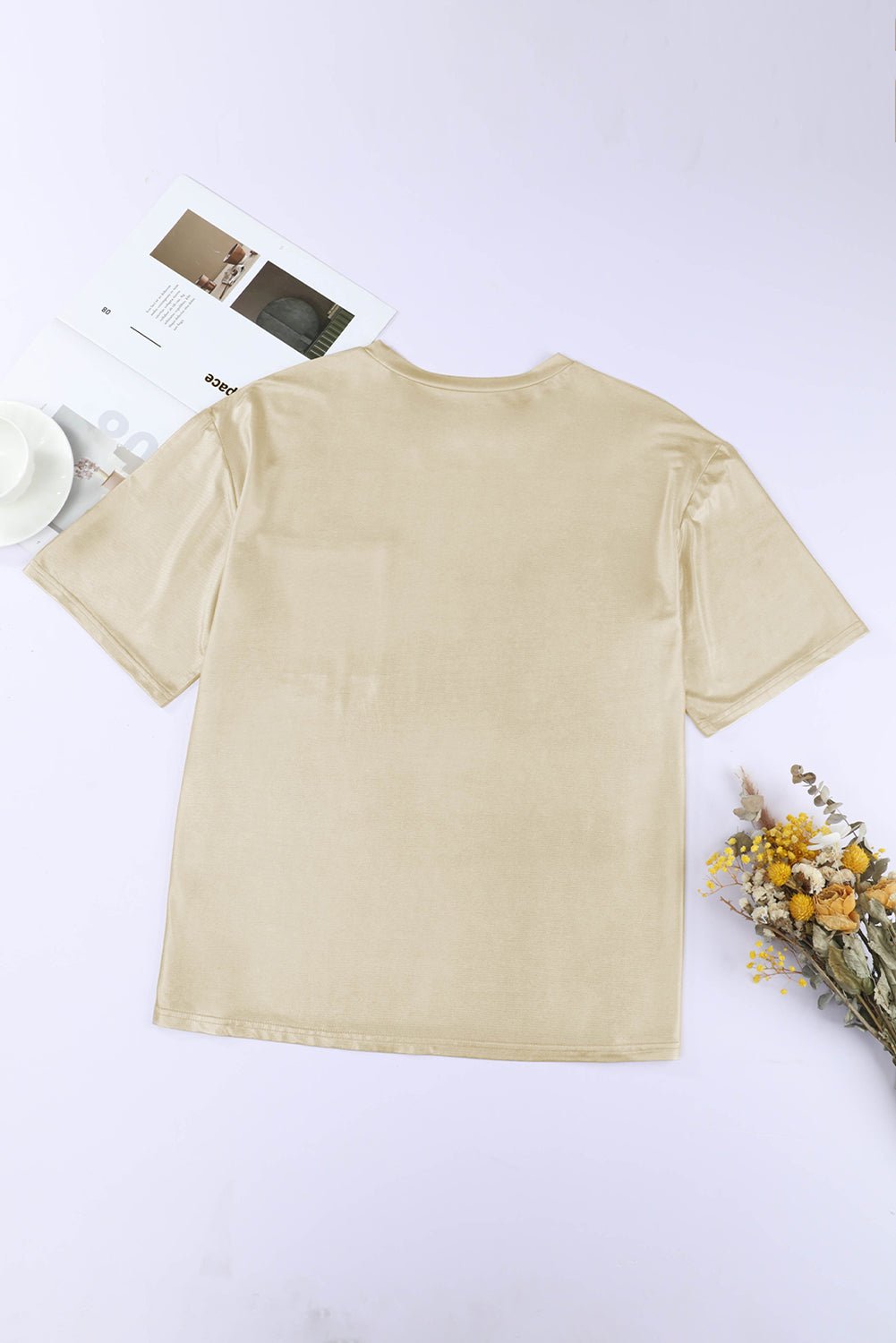 Apricot Chest Pocket Loose Women T Shirt | Fashionsarah.com