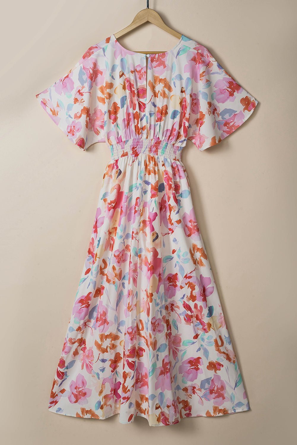 Tropical Floral Ruched V Neck Maxi Dress | Fashionsarah.com