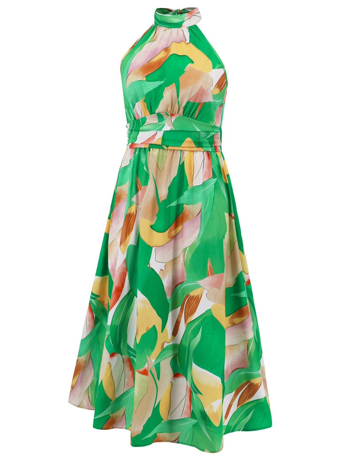 Fashionsarah.com Fashionsarah.com Ruched Printed Halter Neck Sleeveless Dress