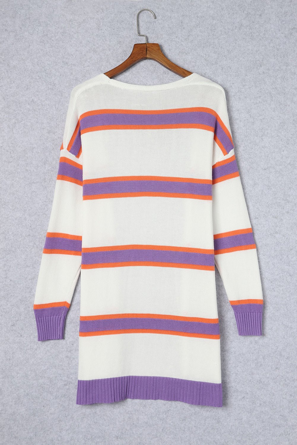 Fashionsarah.com Multicolor Striped Long Sleeve Ribbed Trim Button Cardigan