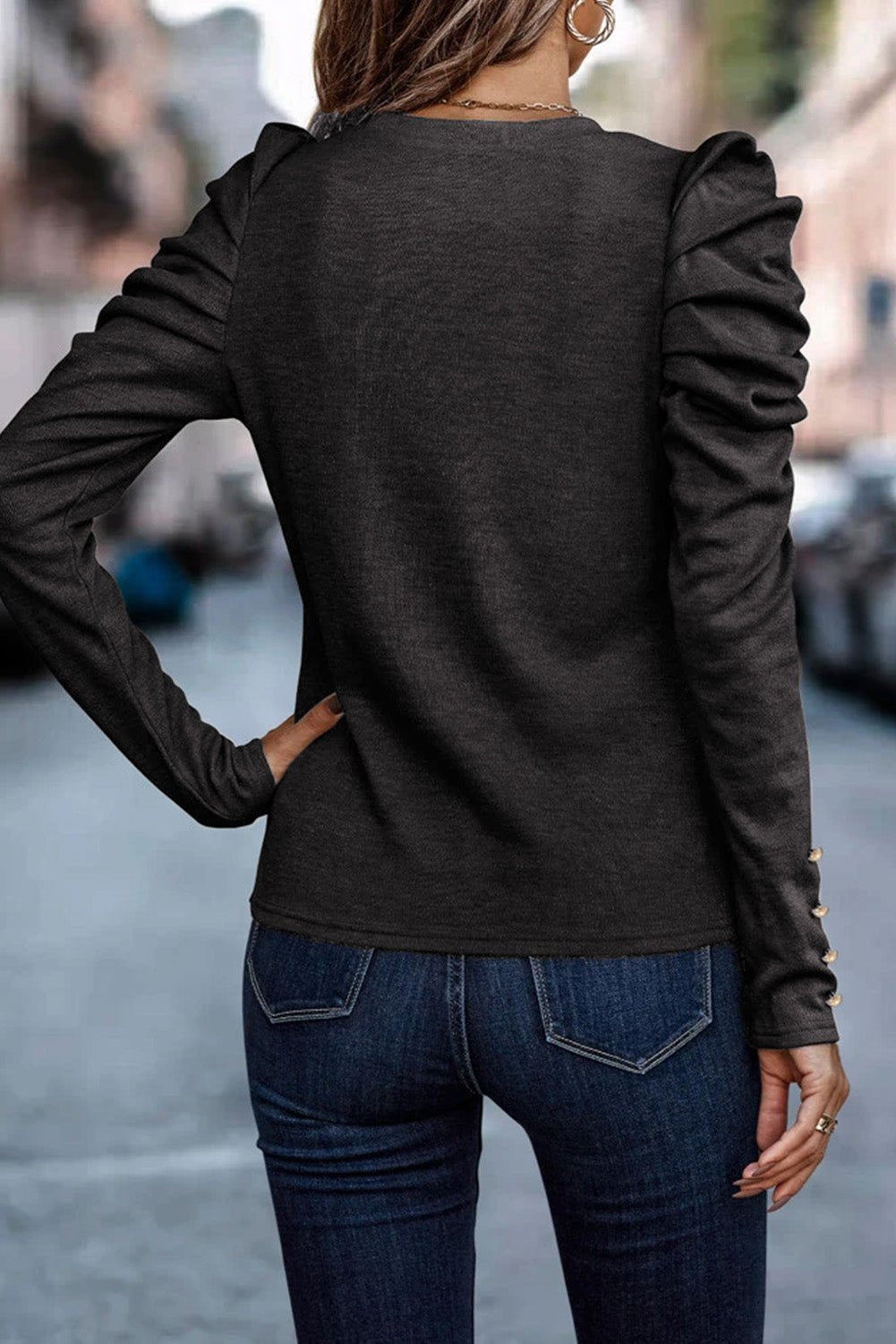 Gray Buttoned Puff Sweatershirt | Fashionsarah.com