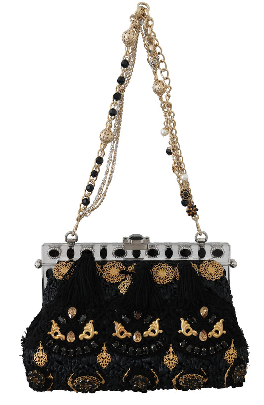 Fashionsarah.com Fashionsarah.com Dolce & Gabbana Black Tassel Gold Baroque Crystal Evening Clutch