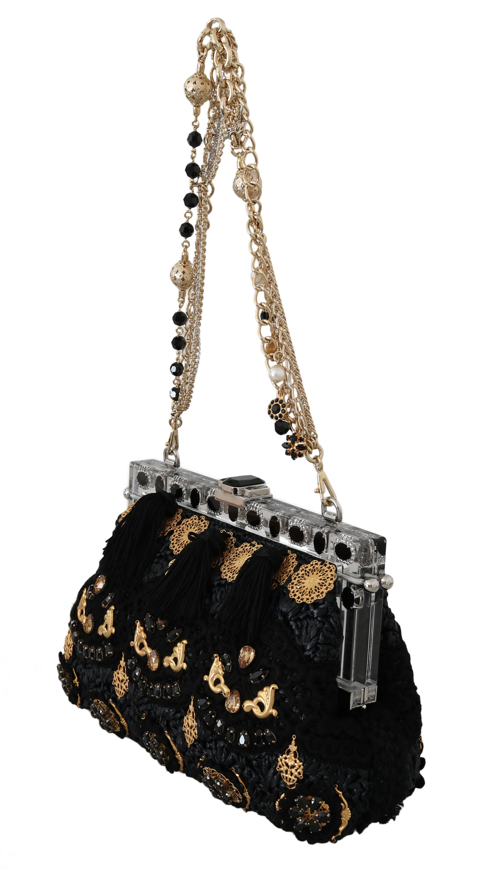 Fashionsarah.com Fashionsarah.com Dolce & Gabbana Black Tassel Gold Baroque Crystal Evening Clutch