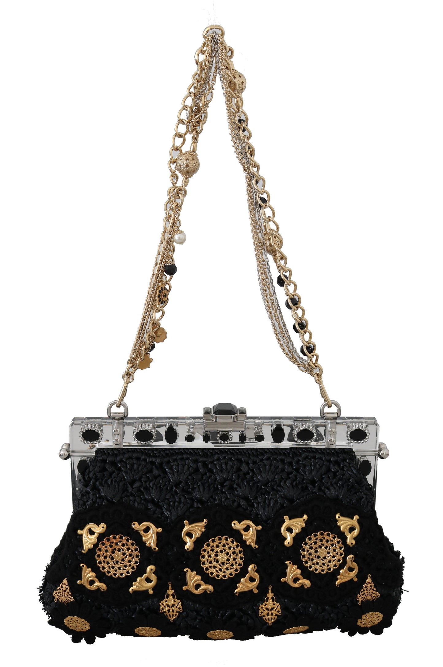 Fashionsarah.com Fashionsarah.com Dolce & Gabbana Black Tassel Gold Baroque Crystal Evening Clutch