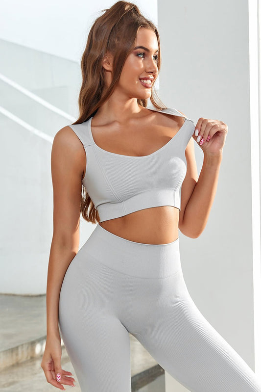 Fashionsarah.com Gray Joint Straps Sleeveless Ribbed Gym Top